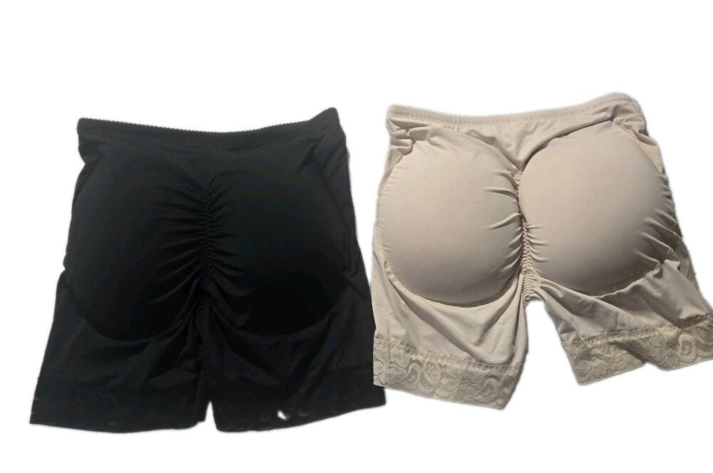 Padded Butt Lifter Shapewear Shorts/panties L Black/Beige 2-Pack Lace Trim